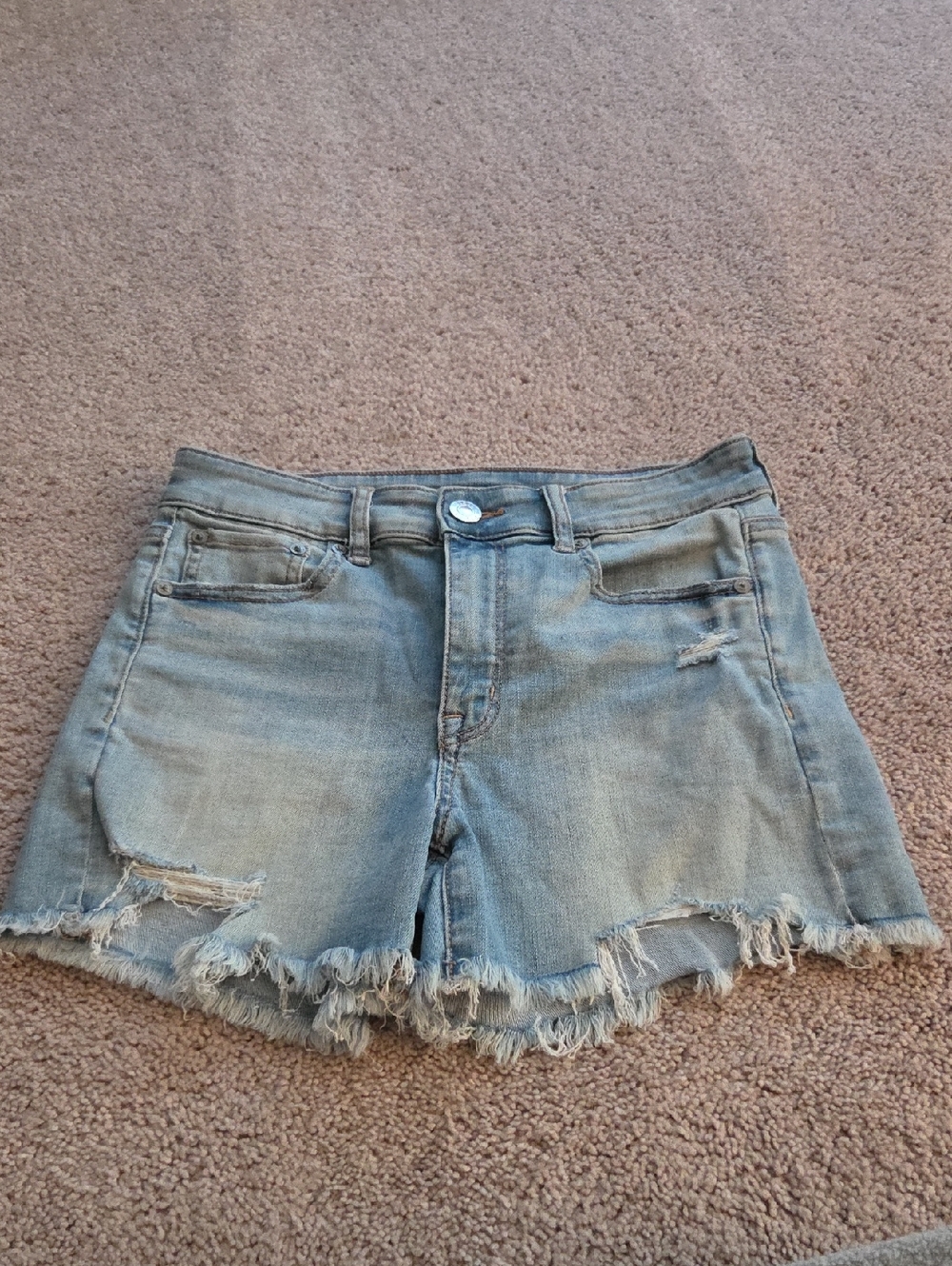 American Eagle Outfitters Distressed Frayed Hem Light Blue Denim Shorts